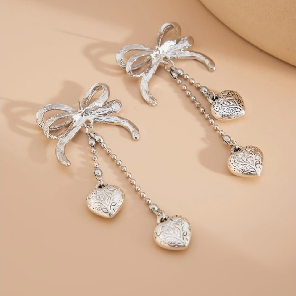 Elegant Silver Heart Drop Earrings